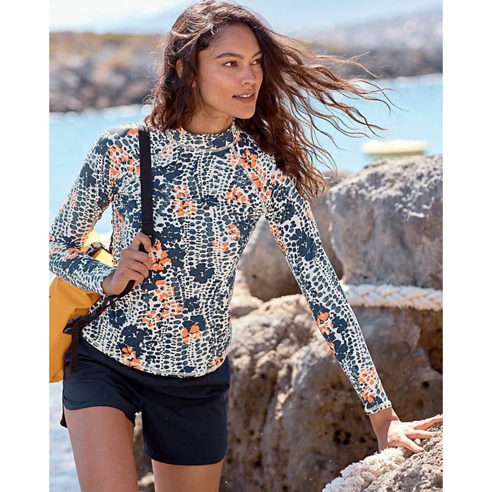 Garnet Hill Signature Rashguard Half Zip Swim Shirt Abstract Dot Print Sml UPF